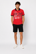 David Camp Men's Graphic Polo Shirt – Red with Navy Collar