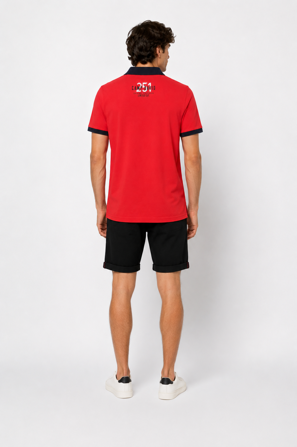 David Camp Men's Graphic Polo Shirt – Red with Navy Collar