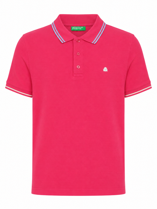 Benetton Regular Fit Embroidered Logo  Polo - Pink