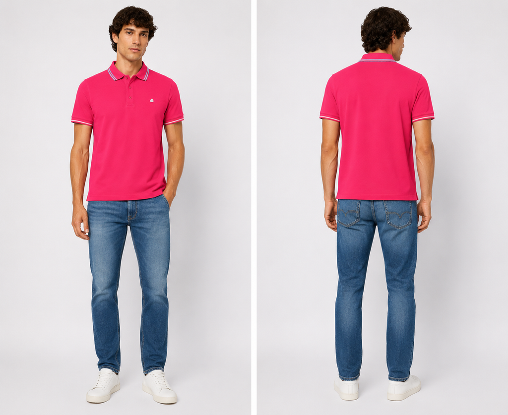 Benetton Regular Fit Embroidered Logo  Polo - Pink