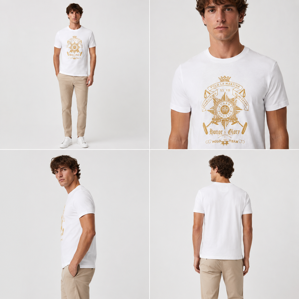 La Martina Crew Neck Short Sleeve Graphic Print T-Shirt -White