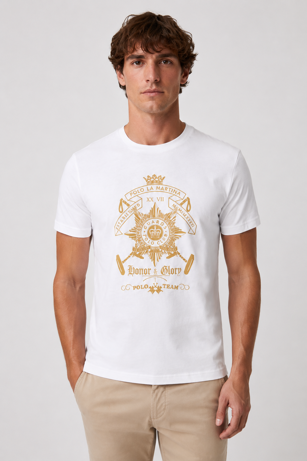 La Martina Crew Neck Short Sleeve Graphic Print T-Shirt -White