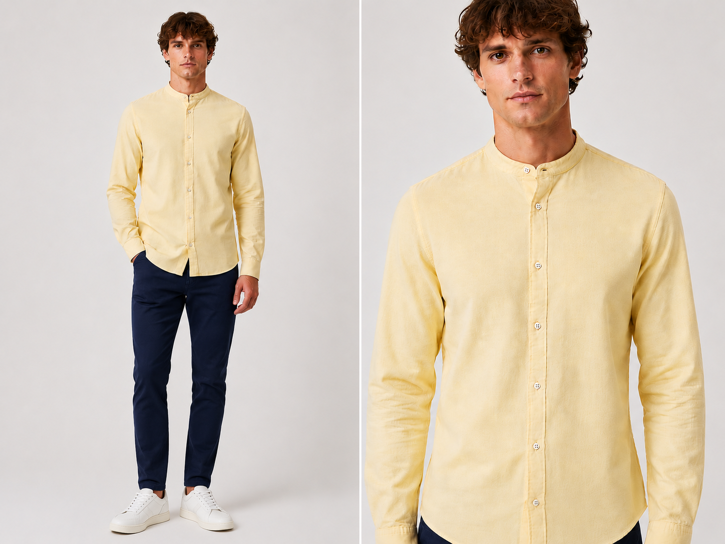 Jack & Jones Mandarin Collar Long Sleeve Shirt – Light Yellow