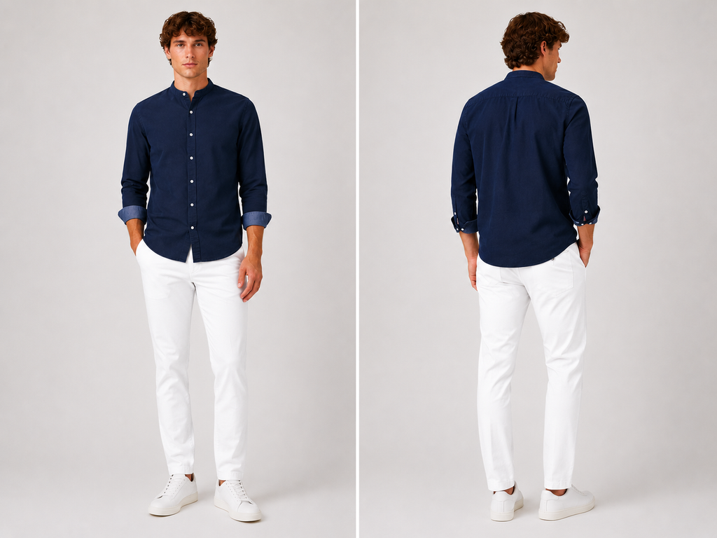 Jack & Jones Mandarin Collar Long Sleeve Shirt – Navy Blue