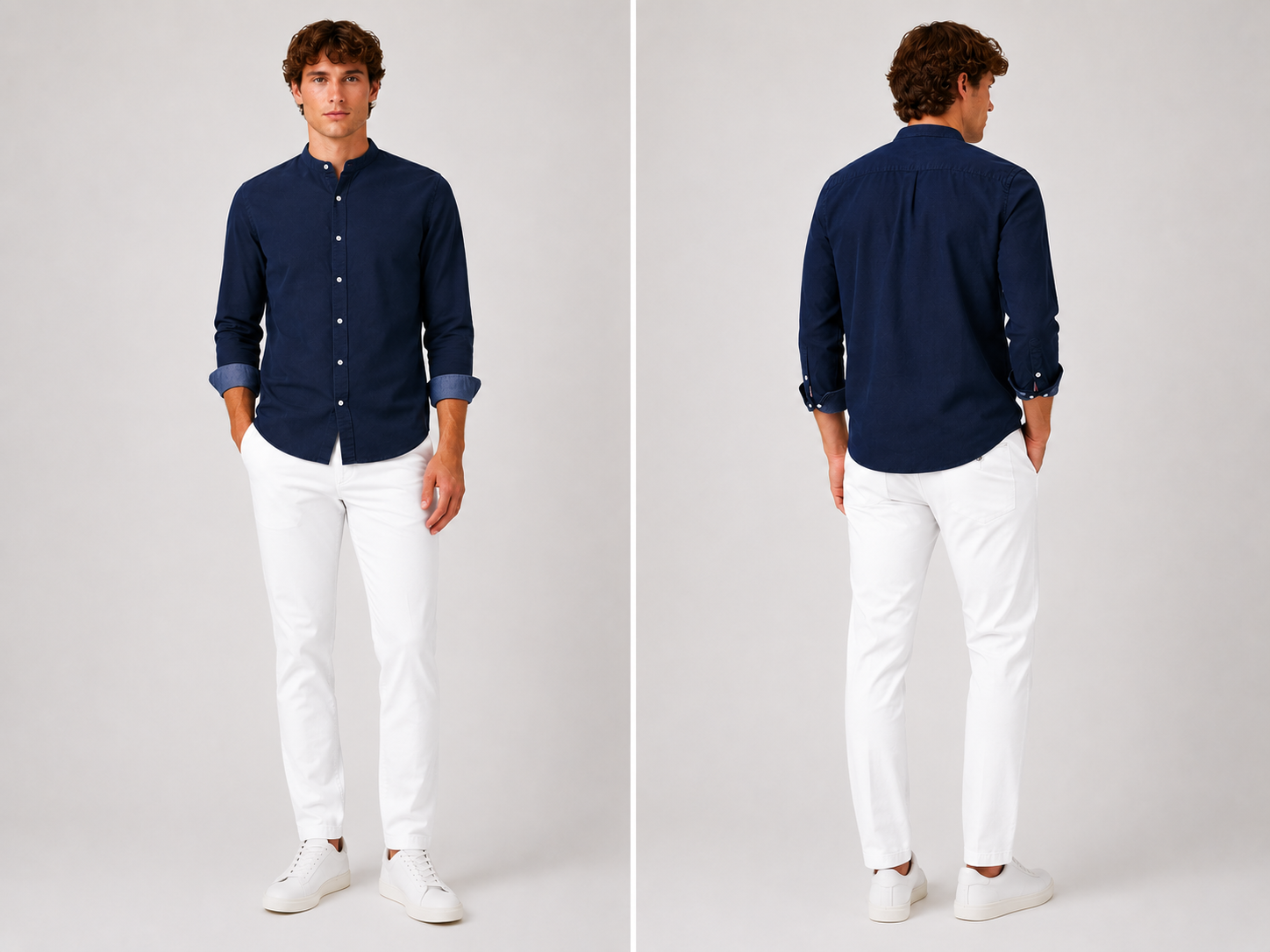 Jack & Jones Mandarin Collar Long Sleeve Shirt – Navy Blue