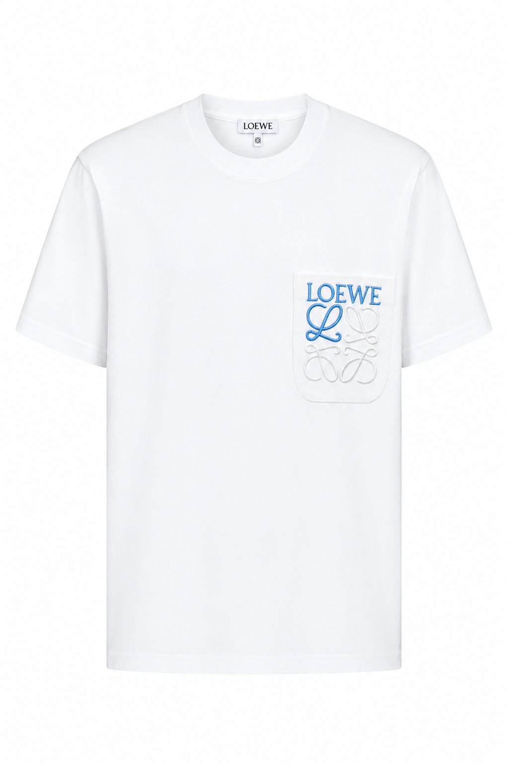 Loewe embroidered blue Pocket logo T-shirt- White