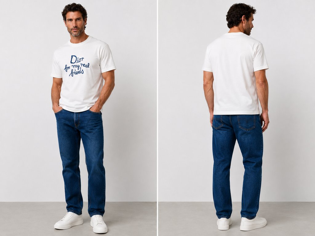 Dior embroidered Blue Logo T-shirt - White