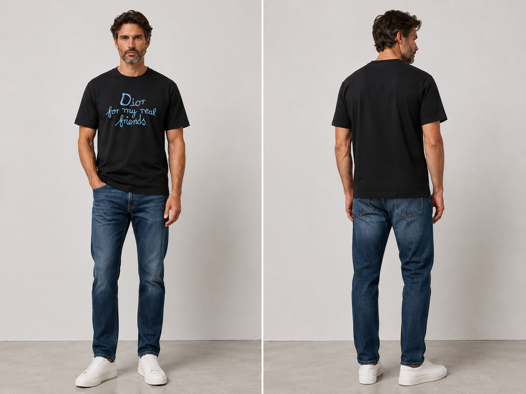 Dior embroidered Blue Logo T-shirt -Black