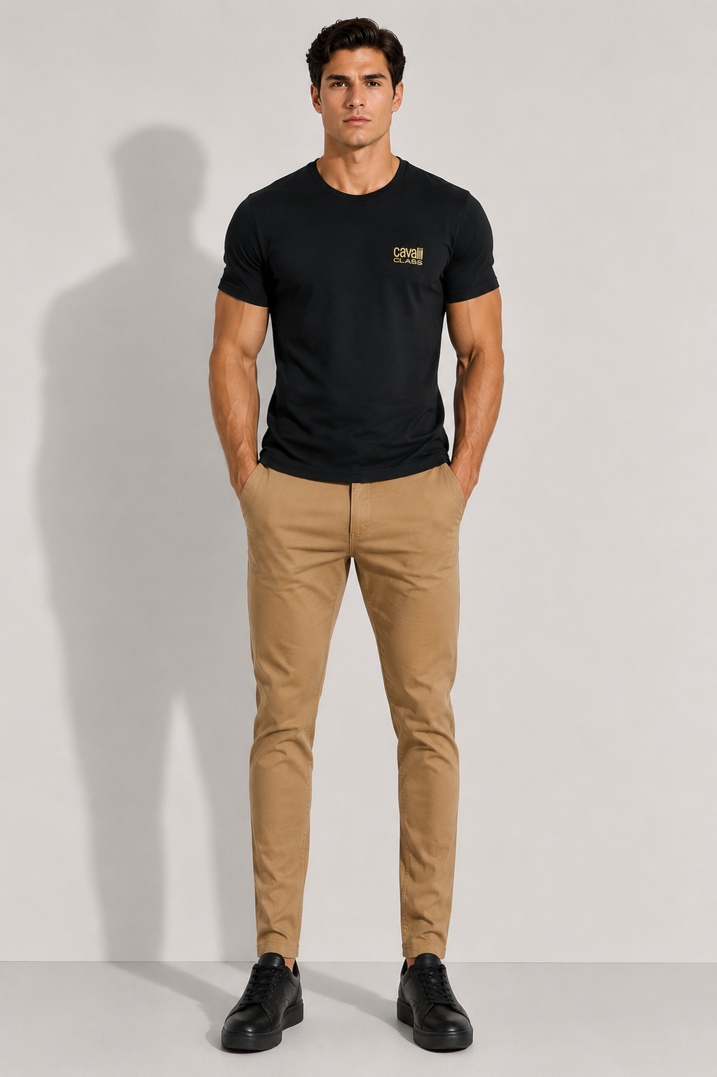Cavalli class crew Neck body fit Brand Logo T-Shirt, Black