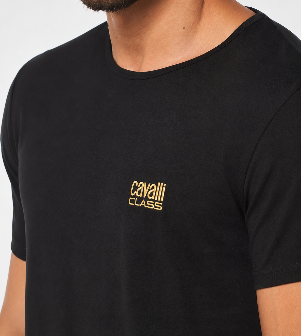 Cavalli class crew Neck body fit Brand Logo T-Shirt, Black