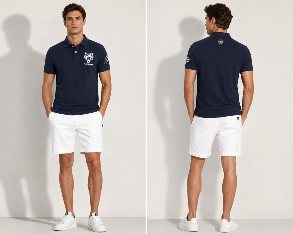Philip Plein  tiger logo short sleeve polo- Navy Blue