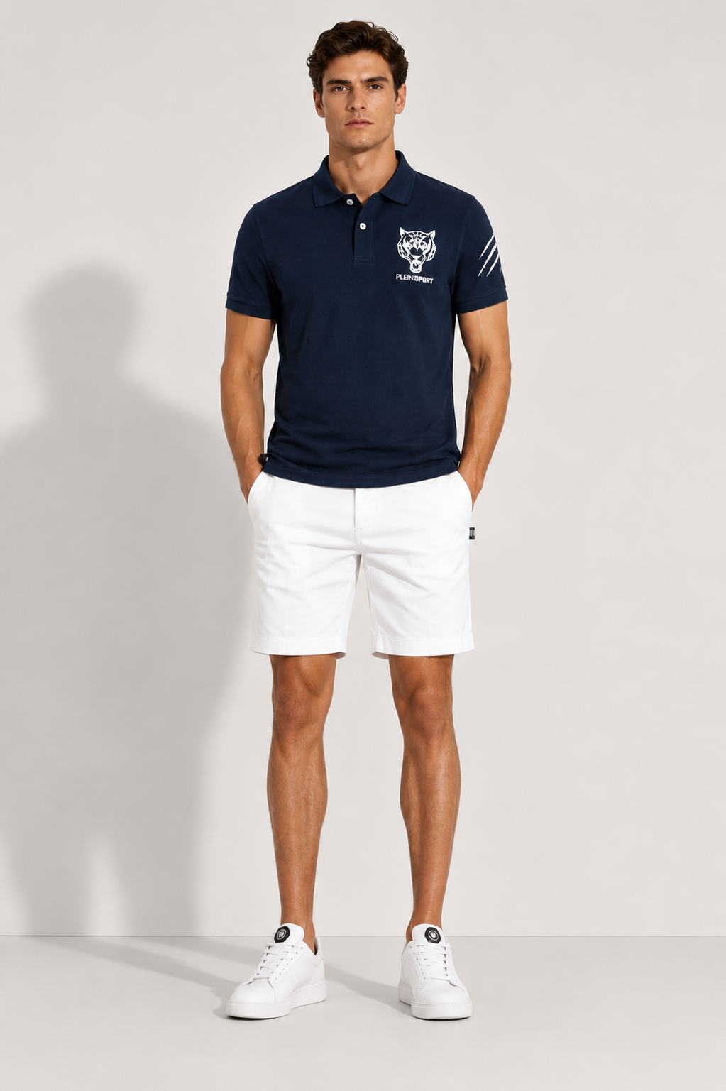 Philip Plein  tiger logo short sleeve polo- Navy Blue