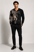 Christian Audigier V neck graphic sweater with panther design- Black