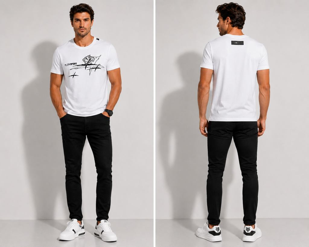 Plein Sport Men Sportswear Fit  T-Shirt, White