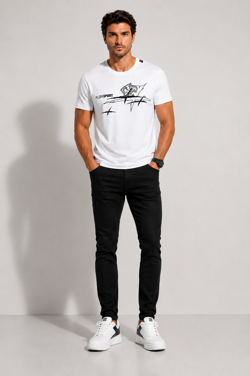 Plein Sport Men Sportswear Fit  T-Shirt, White