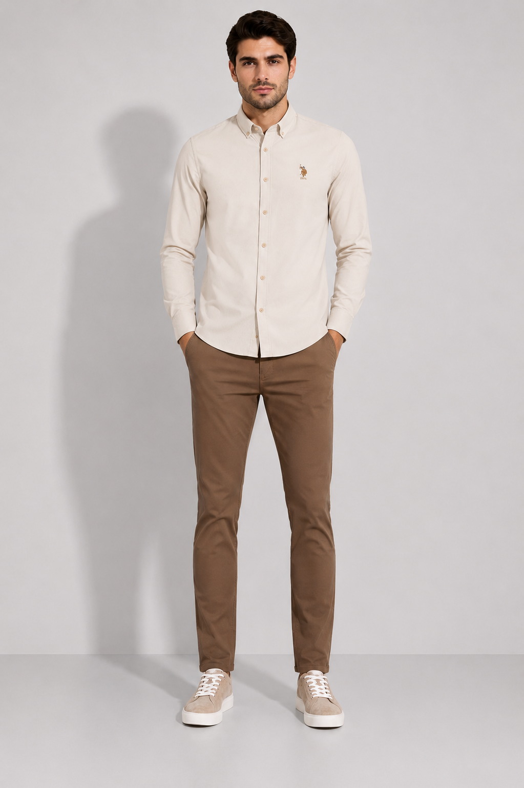 U.S. Polo Beige Long-Sleeve Basic Shirt= Beige