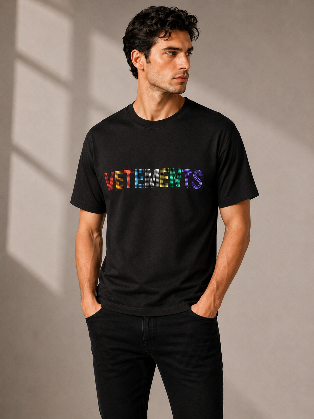 Vetements Crystal multicolored Logo T-shirt - Black