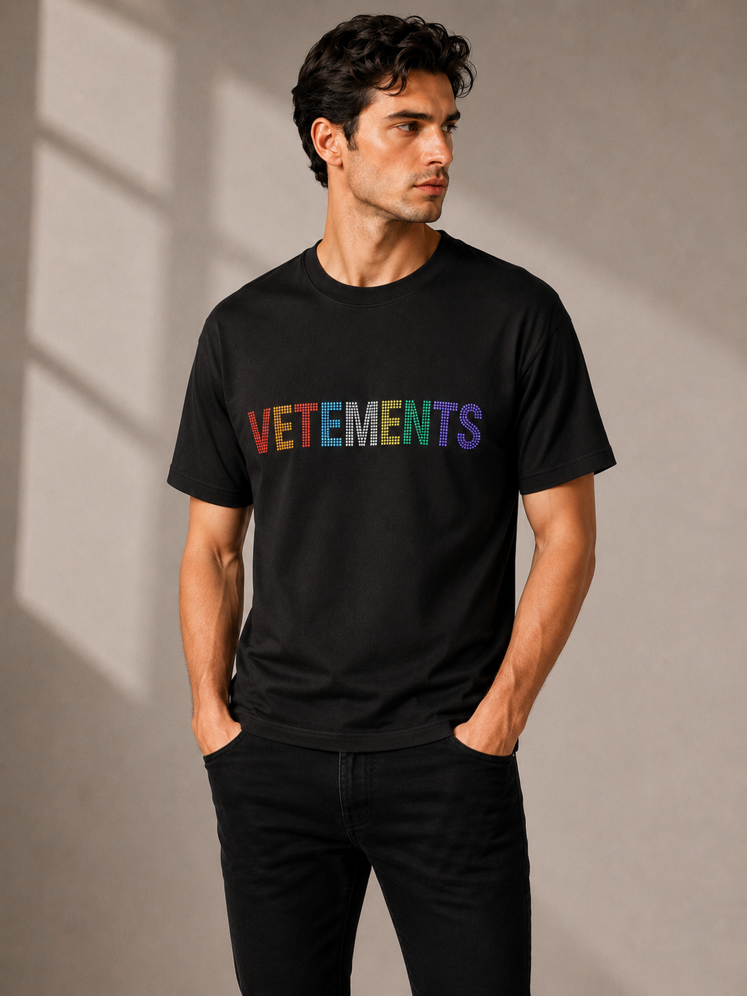 Vetements Crystal multicolored Logo T-shirt - Black