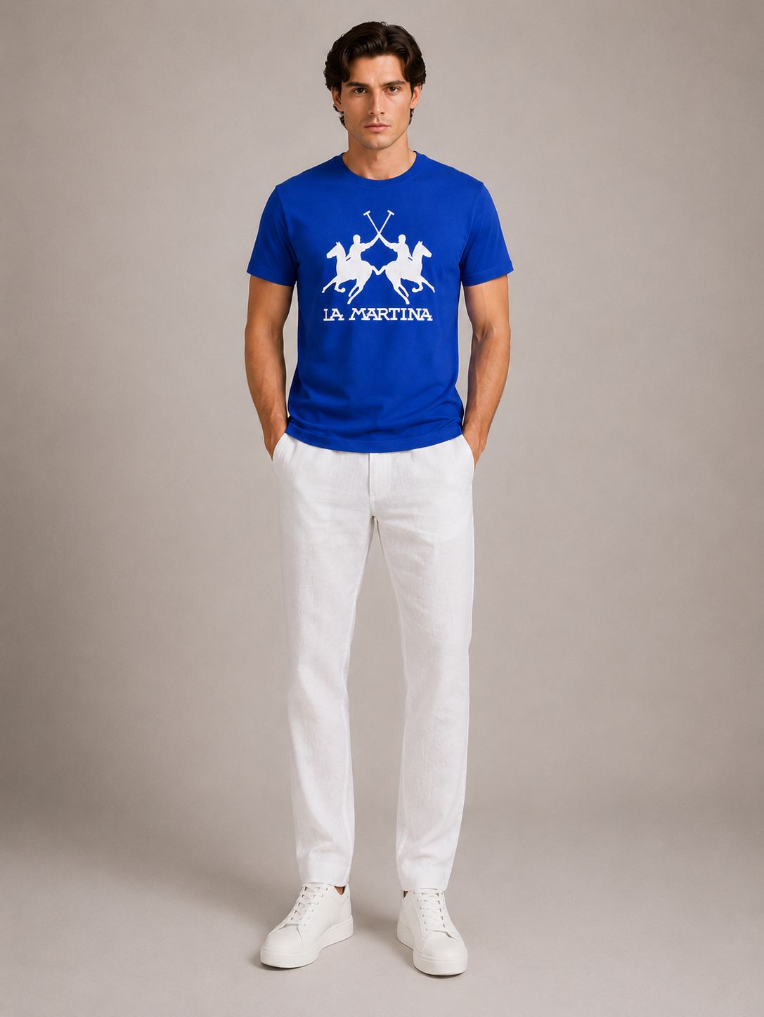 La Martina  Short Sleeve Brand Logo T-Shirt-Blue