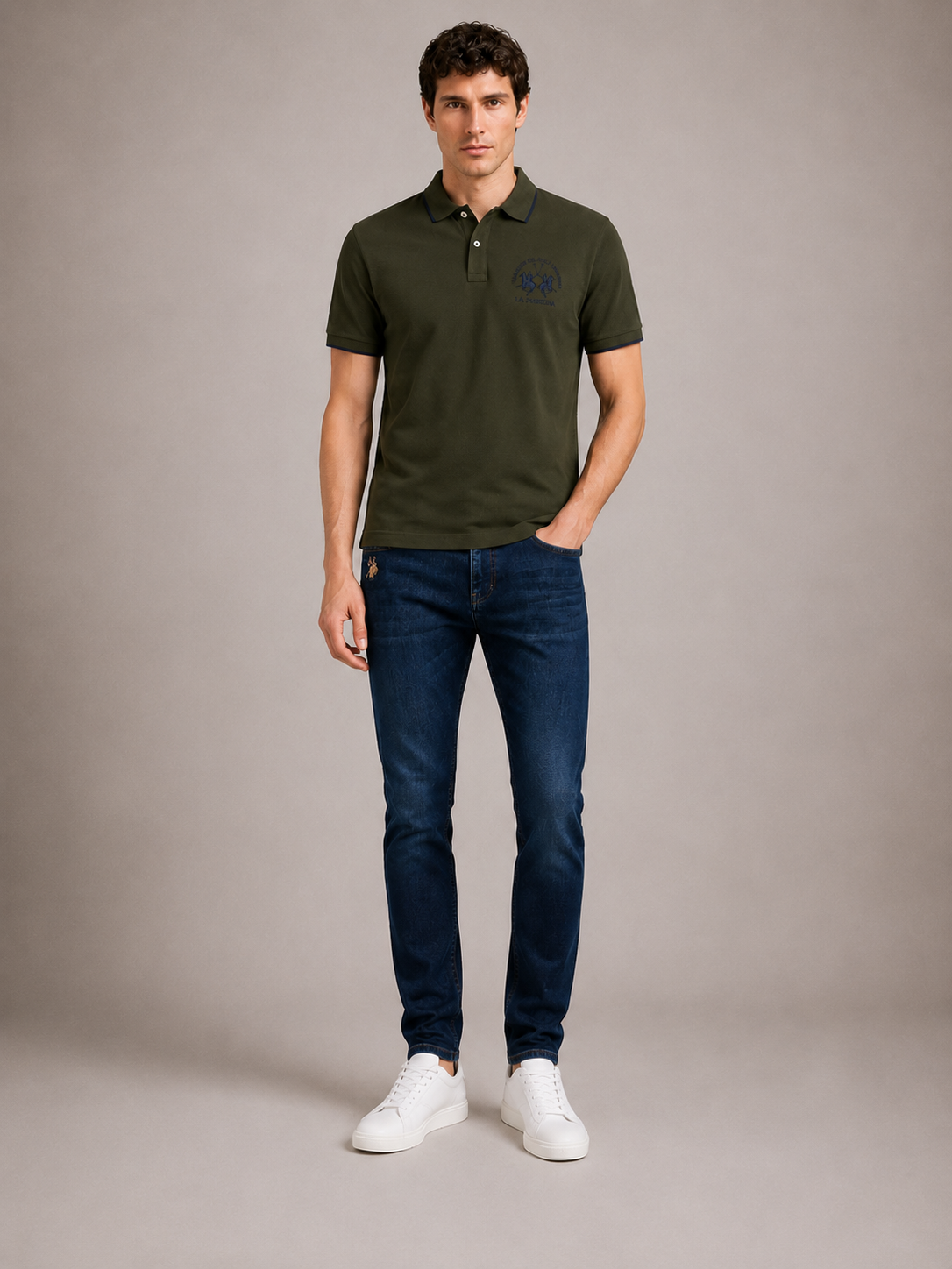 La Martina Regular Fit Embroidered Logo  Polo - Olive Green
