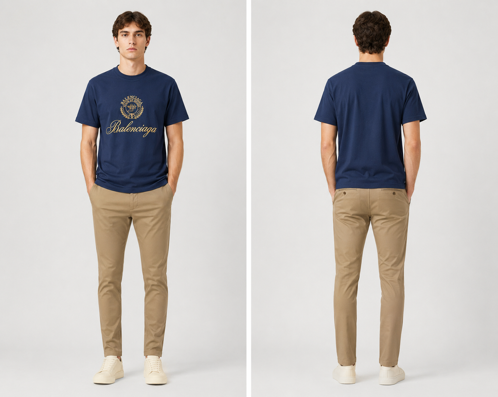 Balenciaga Embroidered Logo T-Shirt - Blue Navy