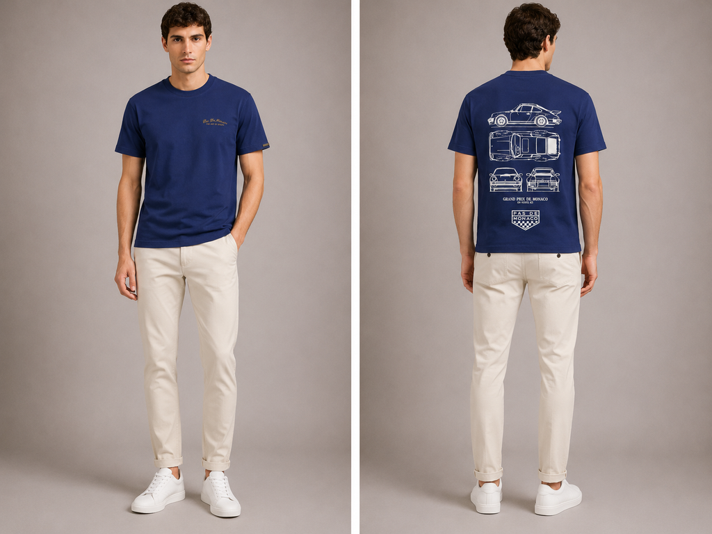 Pas de Monaco Relaxed fit Car Graphic Logo T-shirt- Navy Blue