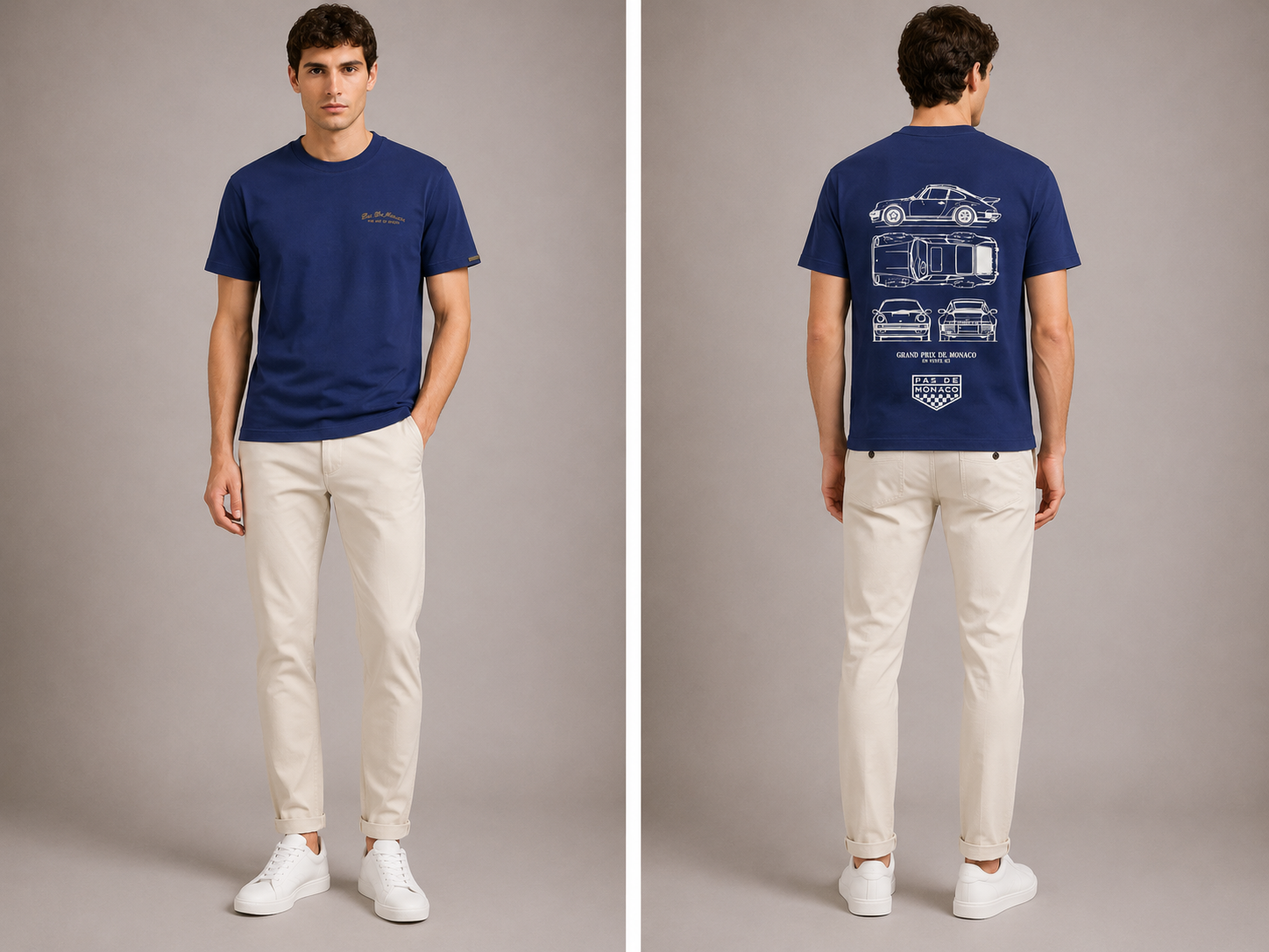 Pas de Monaco Relaxed fit Car Graphic Logo T-shirt- Navy Blue