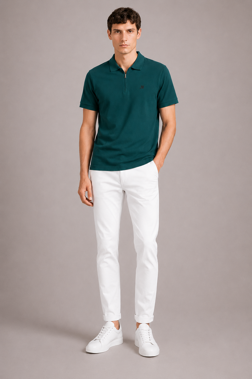 Jason Wu Classic Fit Embroidered Logo Polo - Dark Green