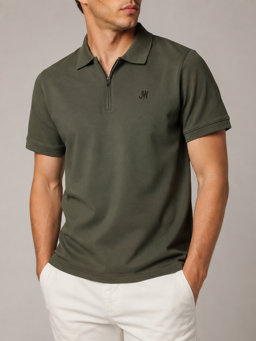 Jason Wu Classic Fit Embroidered Logo Polo - Olive