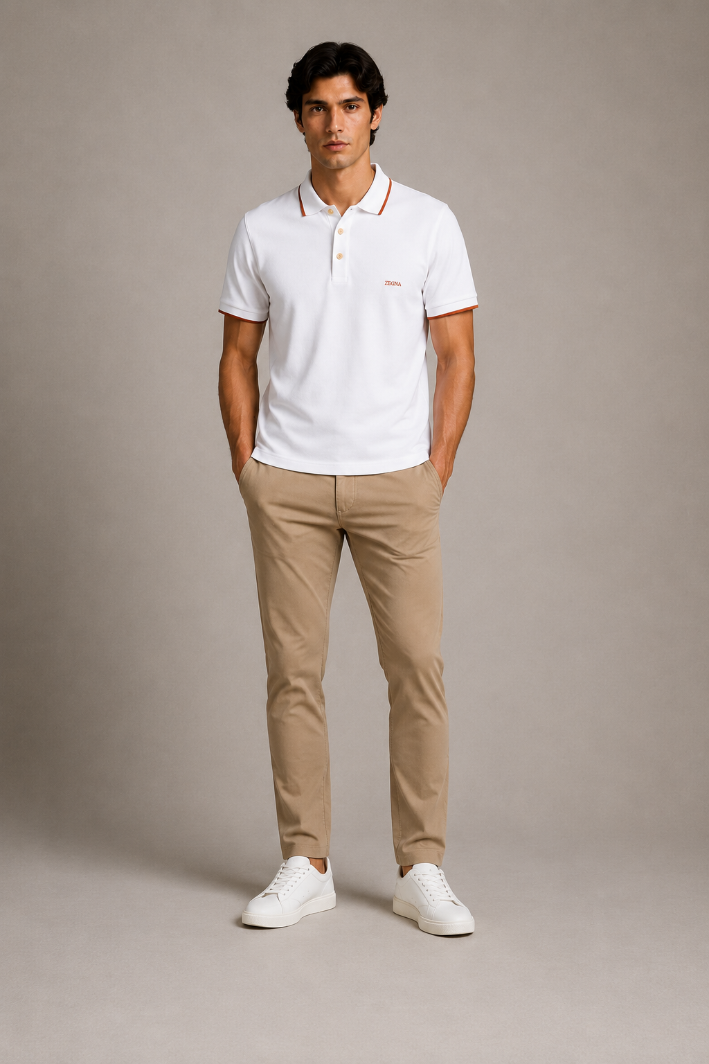 Zegna with Orange Contrast Trim  Polo - White