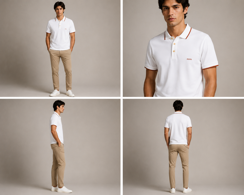 Zegna with Orange Contrast Trim  Polo - White