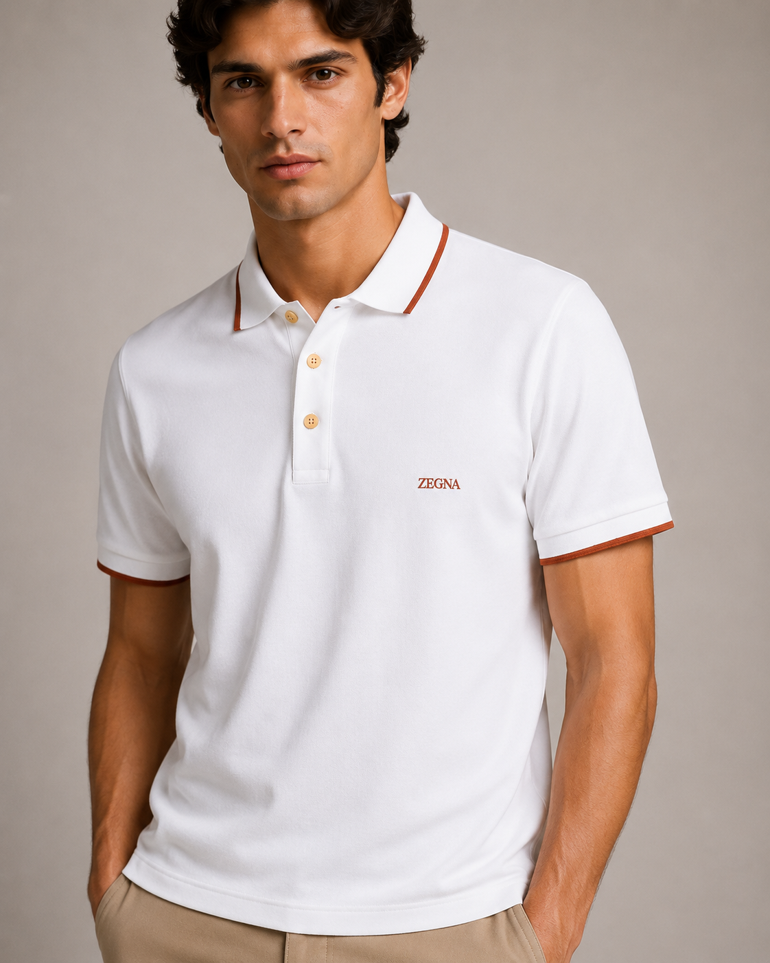 Zegna with Orange Contrast Trim  Polo - White