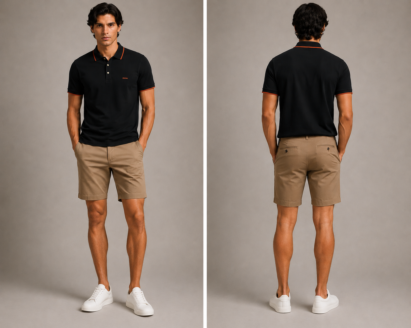 Zegna with Orange Contrast Trim  Polo - Black