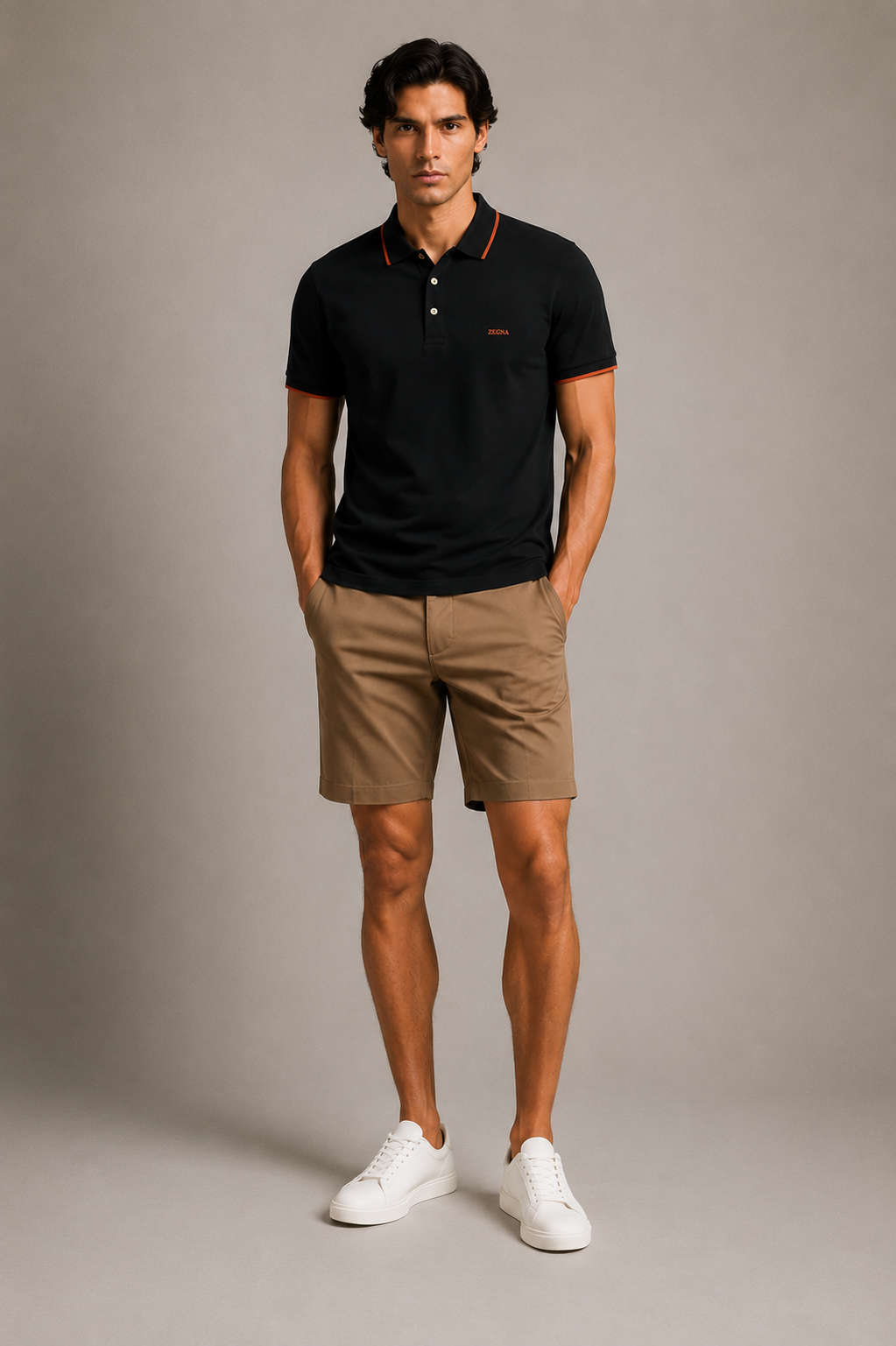 Zegna with Orange Contrast Trim  Polo - Black