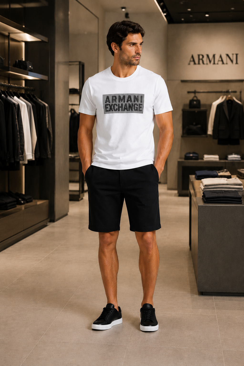 Armani Exchange bold striped Logo T-Shirt - White