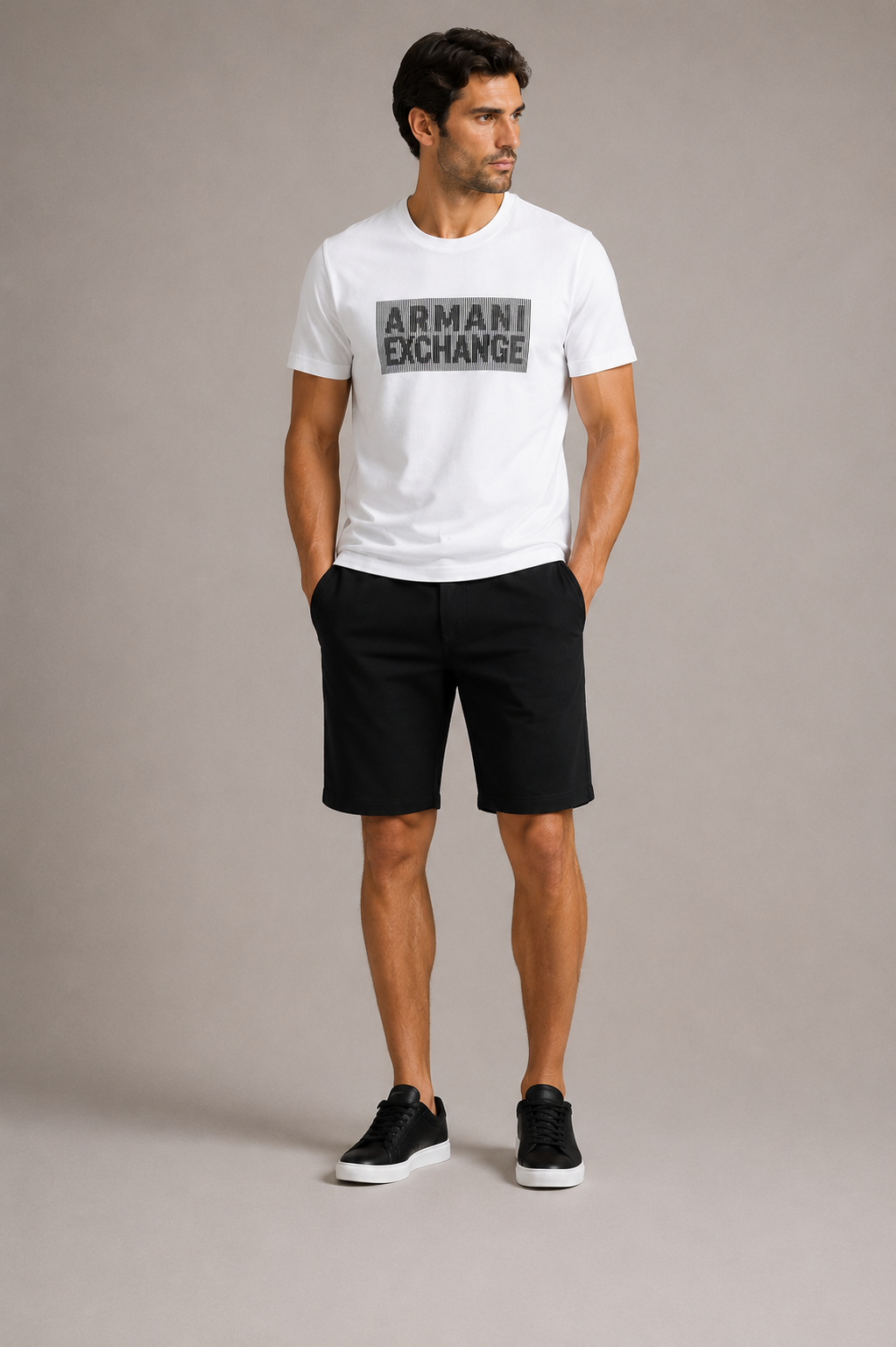 Armani Exchange bold striped Logo T-Shirt - White