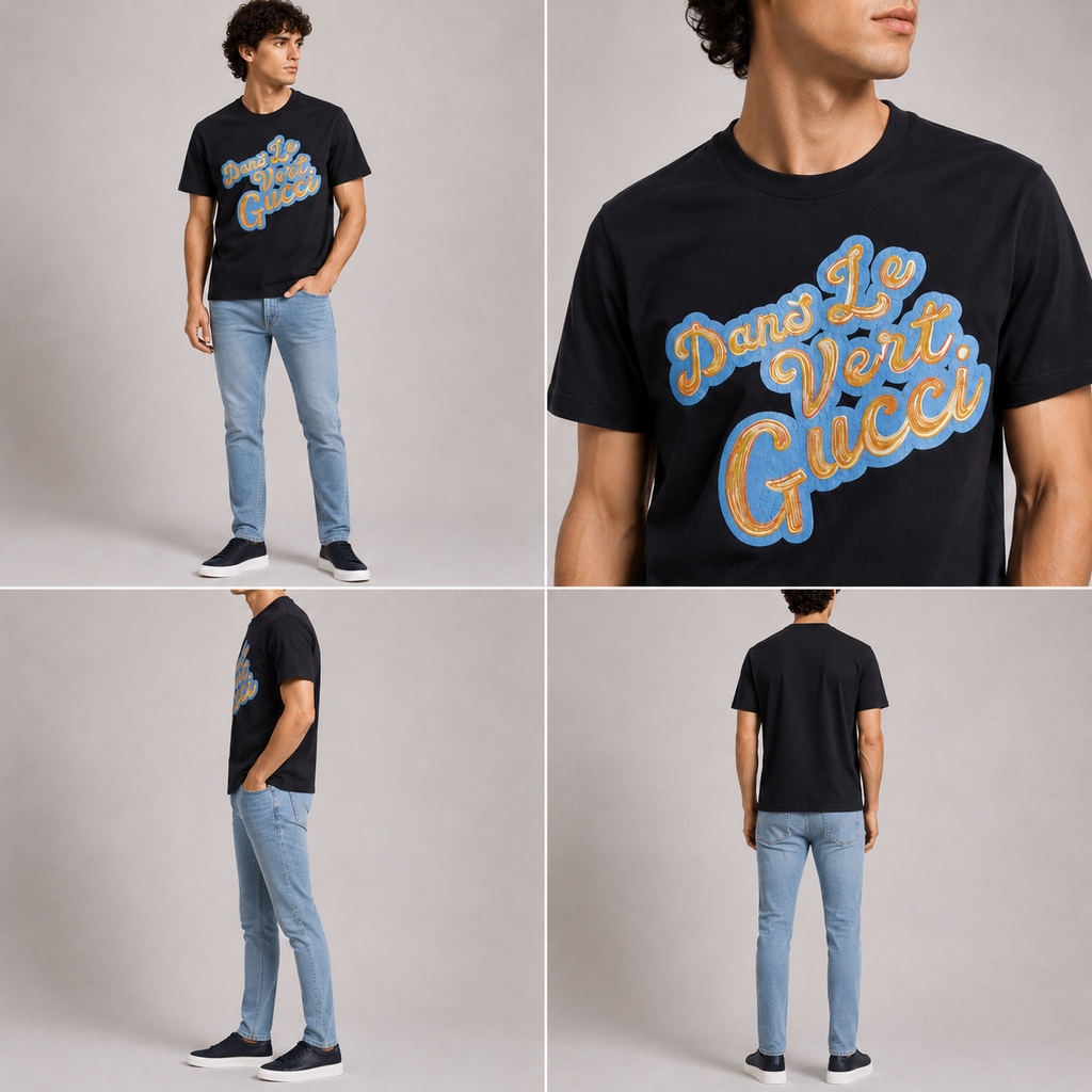 Gucci Black Embroidered Logo T-Shirt - Black