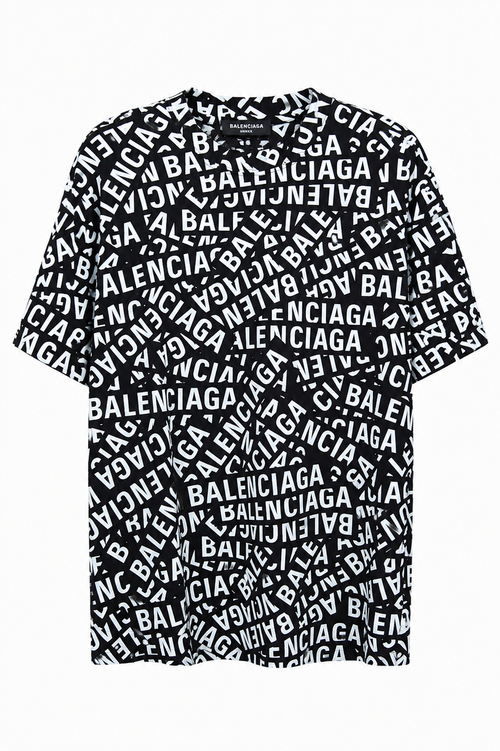 Balenciaga All-Over Logo  T-Shirt – Black/White