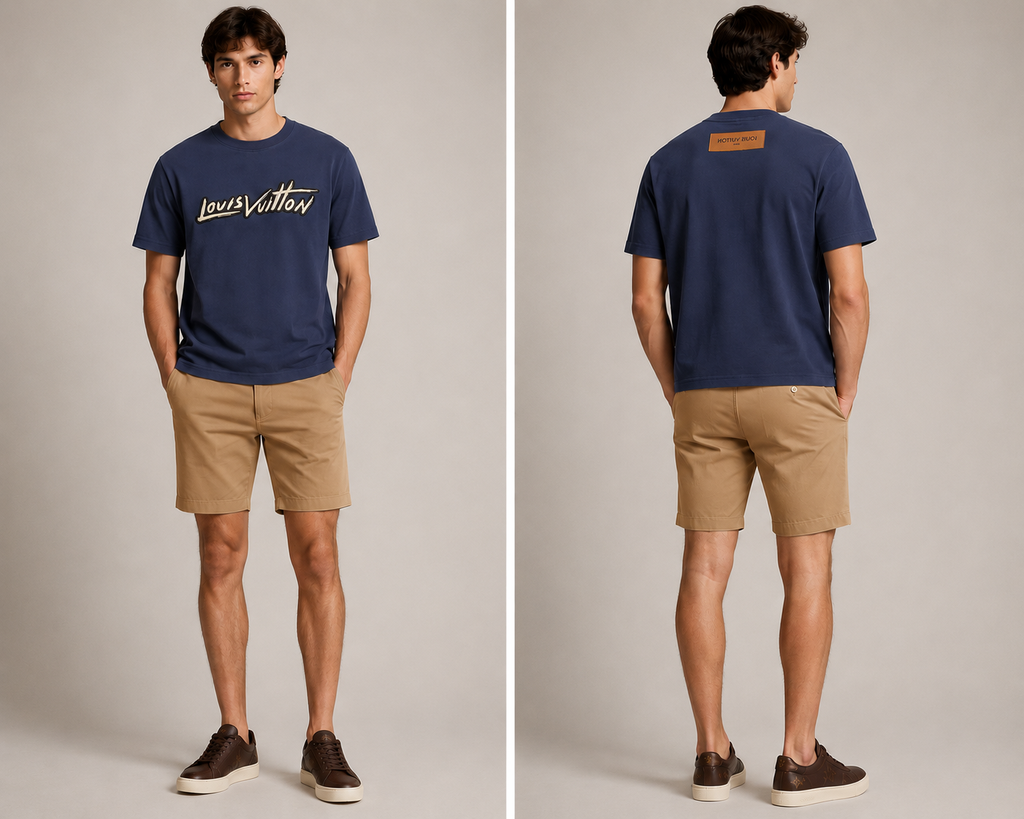 Louis Vuitton Navy  embroidered logo T-Shirt - Navy Blue