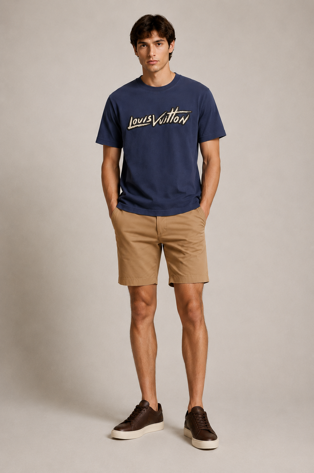 Louis Vuitton Navy  embroidered logo T-Shirt - Navy Blue