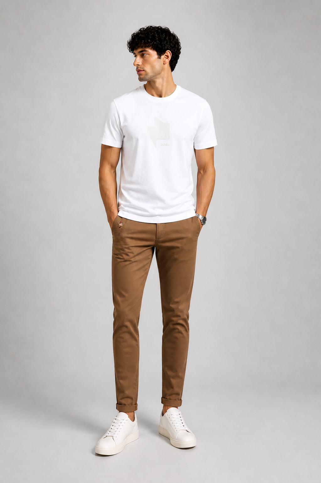 BOSS embroidered rubber logo T-Shirt- White