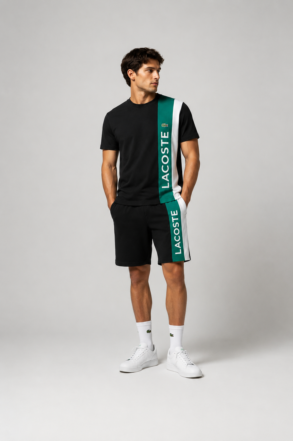 Lacoste Color-Block T-Shirt & Shorts Set - Black and Green