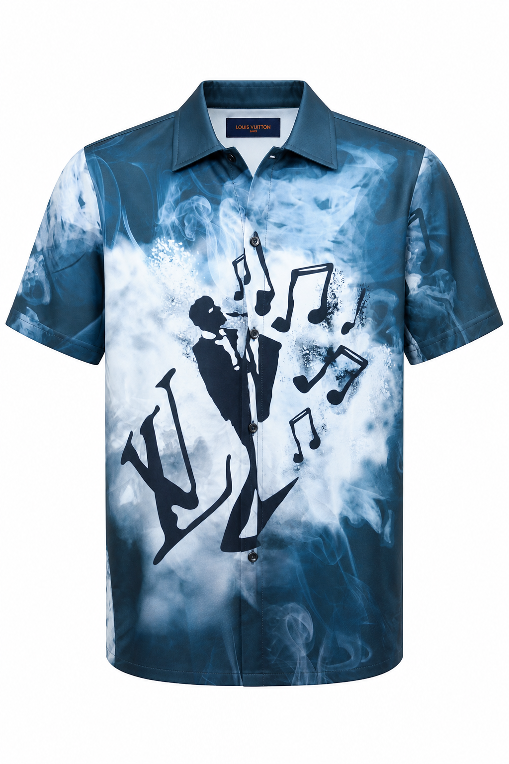 Luis Vuitton Music & Smoke Print Shirt- Blue and white