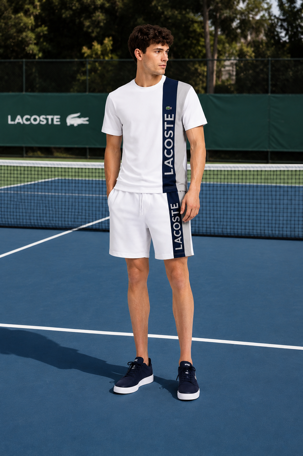 Lacoste Color-Block T-Shirt & Shorts Set - white and Blue