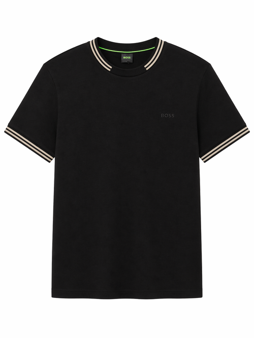Boss stretch-cotton with stripes and logo T-shirt - Black