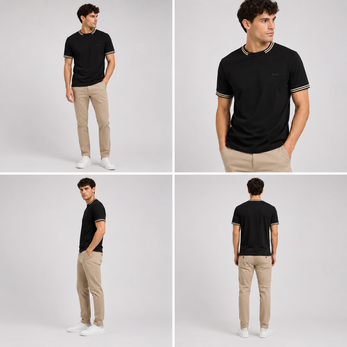 Boss stretch-cotton with stripes and logo T-shirt - Black