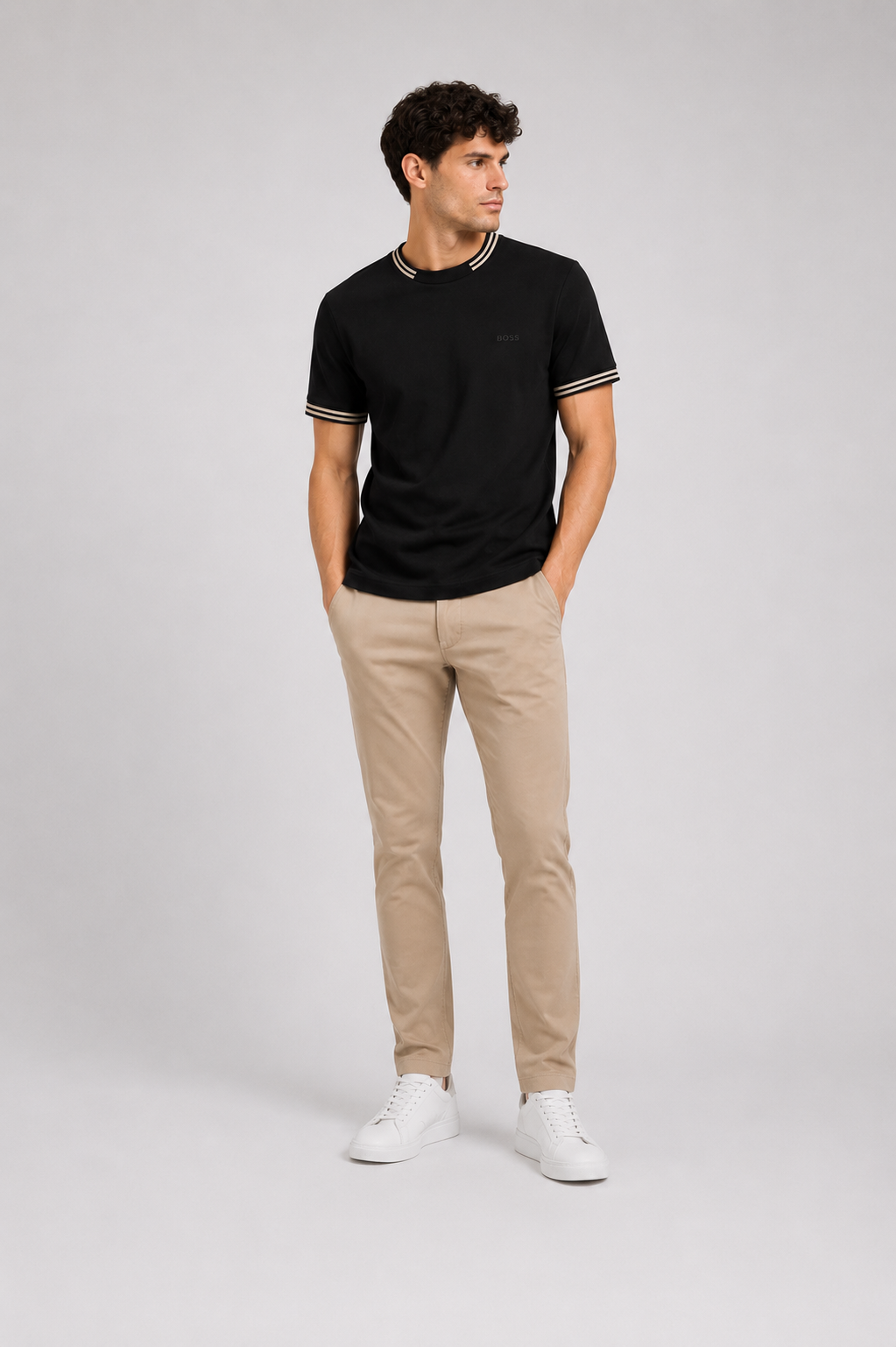 Boss stretch-cotton with stripes and logo T-shirt - Black