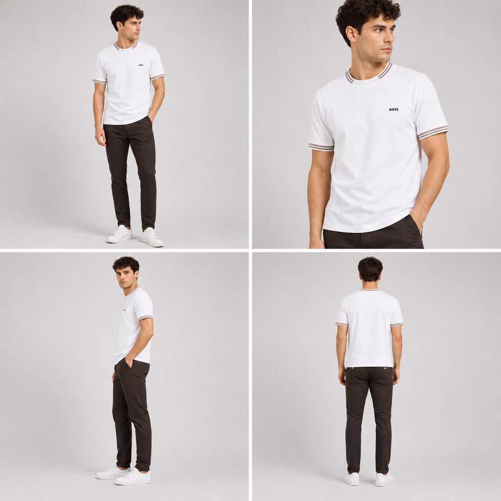 Boss stretch-cotton with stripes and logo T-shirt - White
