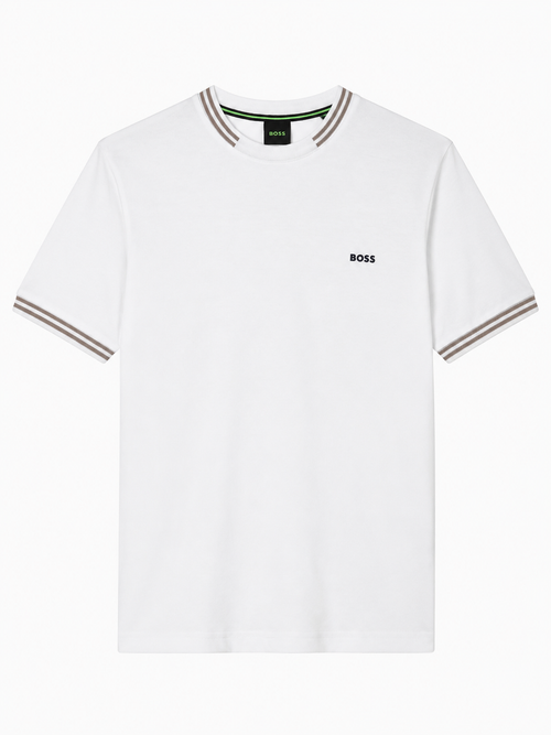 Boss stretch-cotton with stripes and logo T-shirt - White
