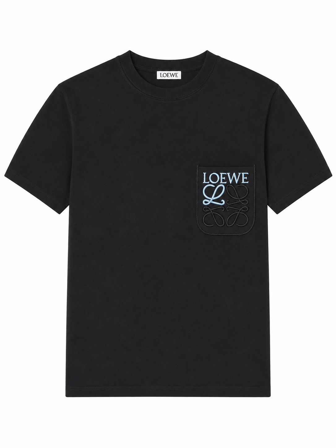 Loewe embroidered blue Pocket logo T-shirt- Black